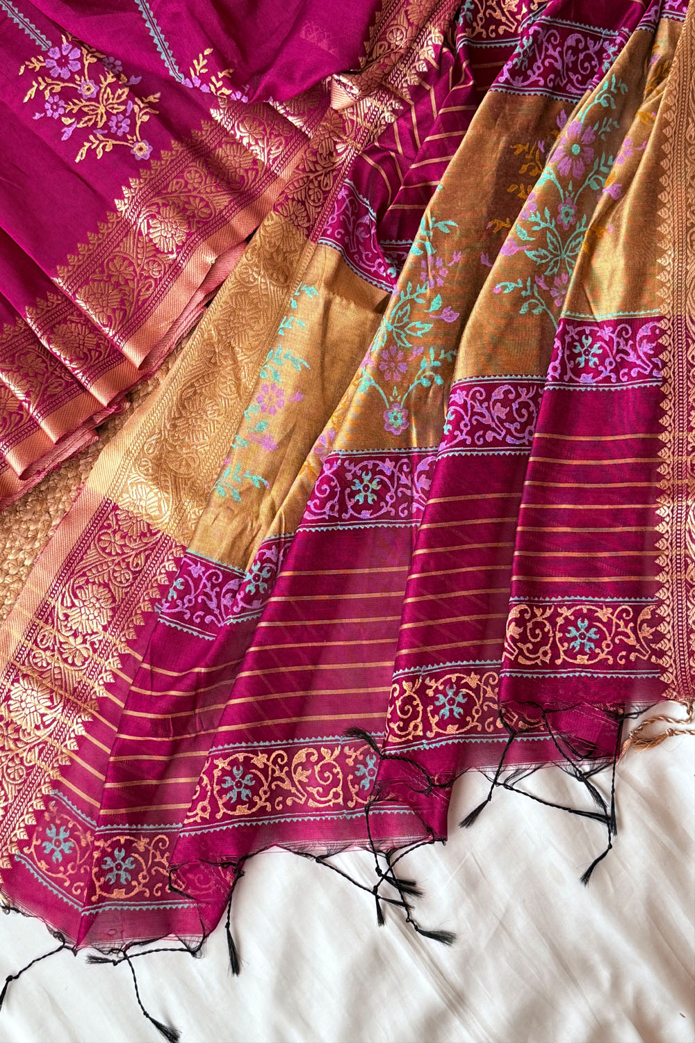 Benaroshi Par | Cotton Silk Blockprint Saree 2 - Closet By Susmita